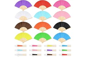 BOUBONI 12 Pieces Hand Held Bamboo Folding Fans Paper Fans Handheld for Women Foldable Girls Wedding Decoration Church Home Party Favors Summer (Multicolor)
