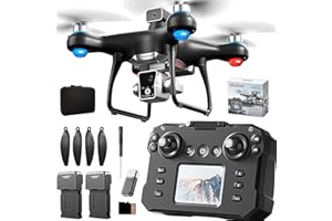 QAONIE KY102 Drone with Screen Controller with SD card, Brushless Motor, Optical Flow Localization, Active Obstacle Avoidance, 2 batteries, One Key Take Off/Landing. (2 batteries - Black)