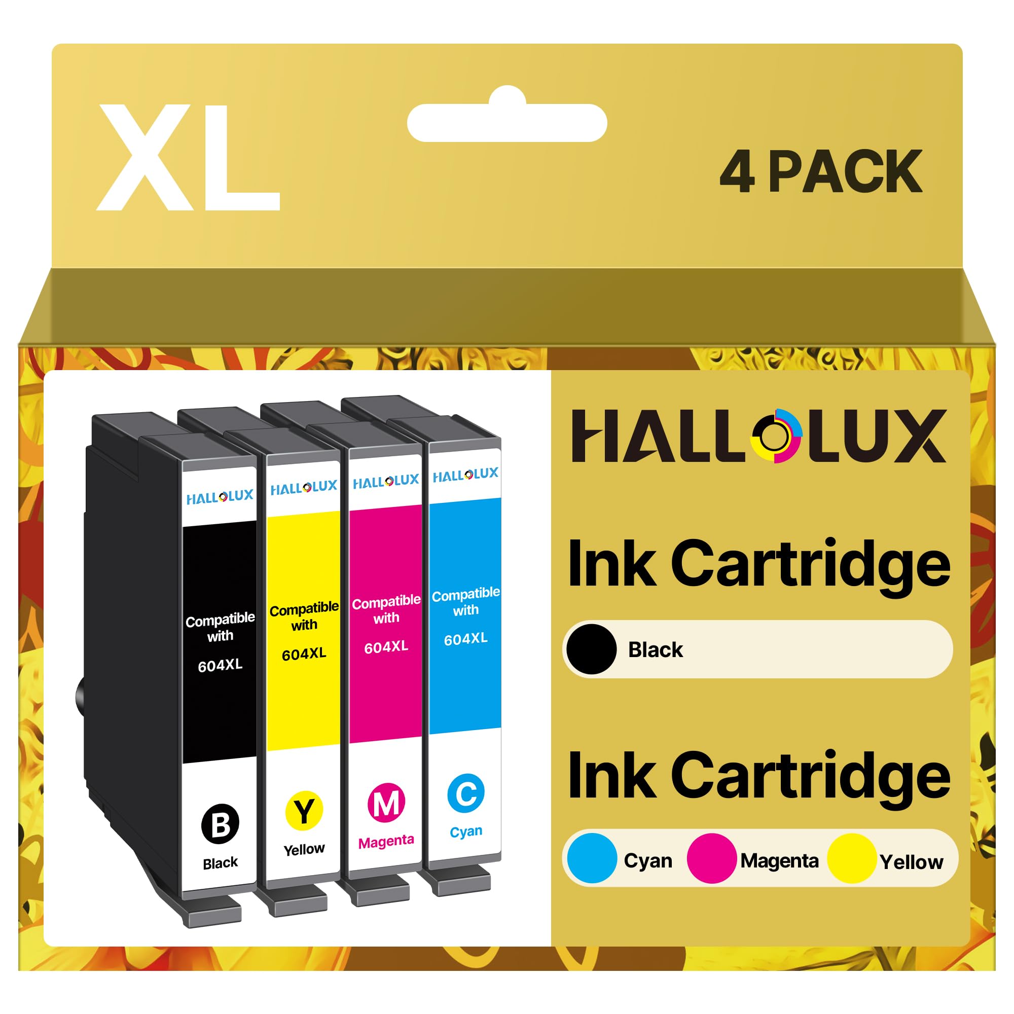 HALLOLUX for 604XL Ink Cartridges Multipack High Yield Compatible for Epson for 604 XL for XP-2200 XP-2205 XP-3200 XP-3205 XP-4200 XP-4205 WF-2910DWF WF-2930DWF WF-2935DWF (Black Cyan Magenta Yellow)