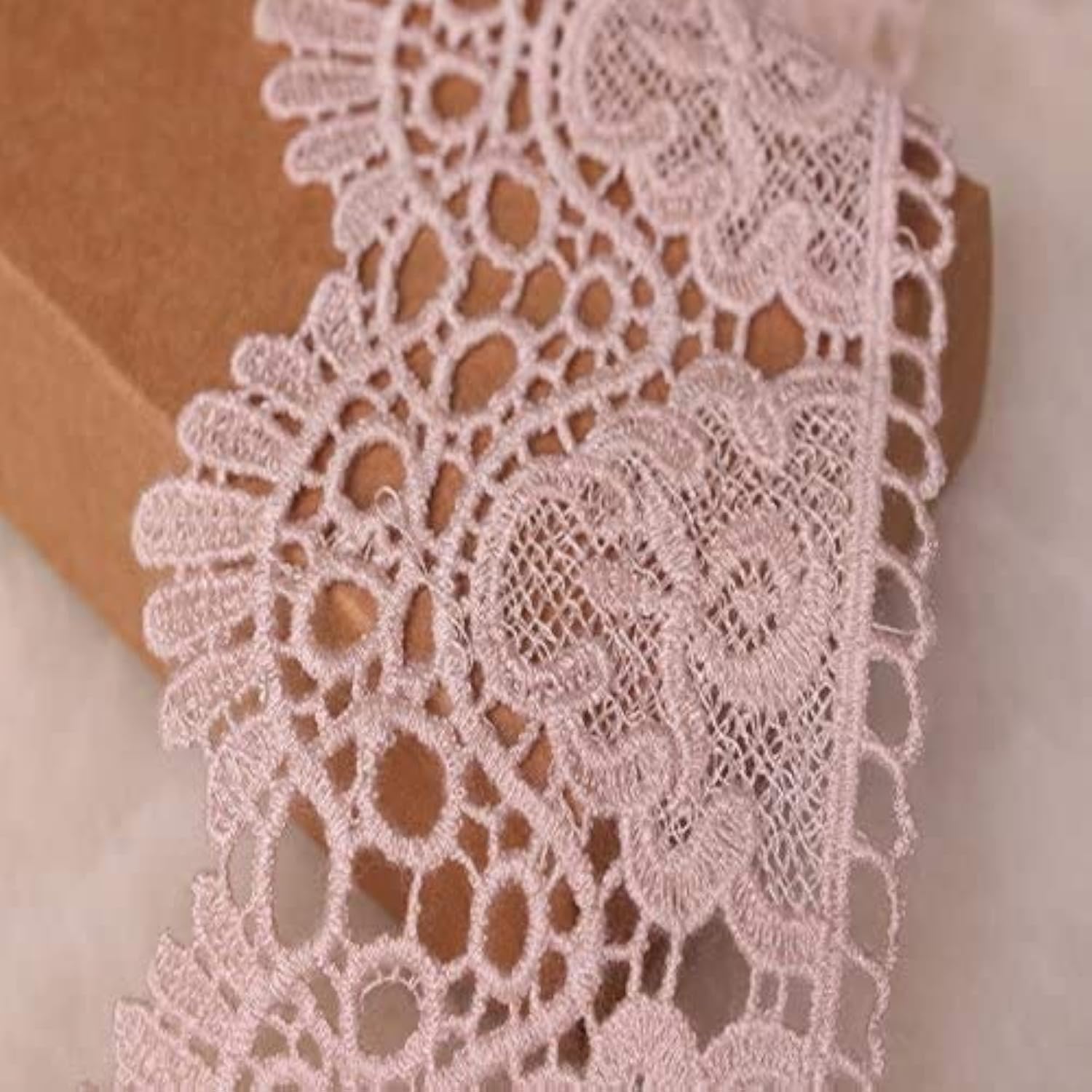 9CM Width Europe Crown Pattern Inelastic Embroidery Lace Trim,Curtain Tablecloth Slipcover Bridal DIY Clothing/Accessories.(2 Yards in one Package) (Pink)