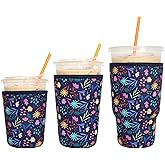 3 Pack Reusable Iced Coffee Sleeves - Xumbtvs Insulator Sleeve for Cold Beverages, Neoprene Coffee Cup Holder (Flower)