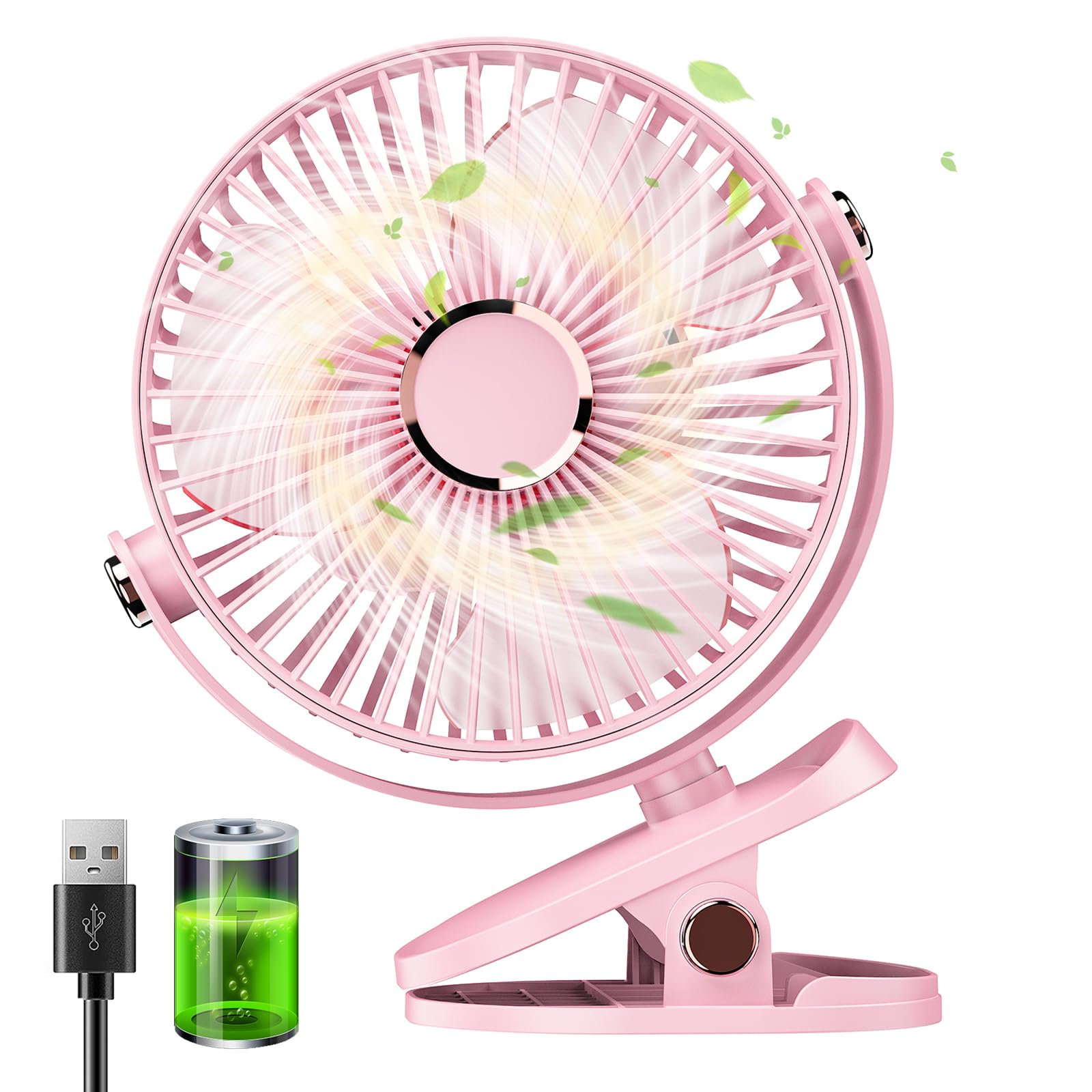 Huifengjie Mini Silent USB Desk Fan with 5 Speeds 720° Rotation, 5000mAh Rechargeable Portable Fan for Office, Home, Camping