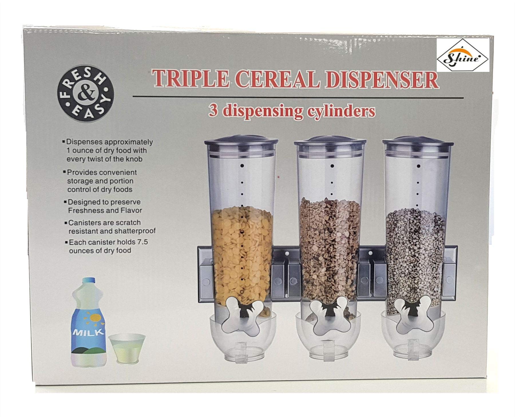 SHINE 3 in 1 Dry Food Triple Cereal Dispenser Machine Oatmeal, nuts BLACK STAND & TOP