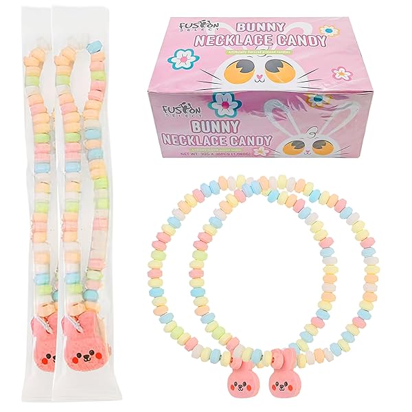 FUSION SELECT 36 CANDY NECKLACE – MULTI-COLOR EDIBLE JEWELRY FOR BIRTHDAY, HOLIDAY, & EASTER PARTY FAVORS, GOODIE BAGS, KIDS’ GIFT BASKET FILLERS – BULK CANDY BEADS, STRETCHABLE STRING
