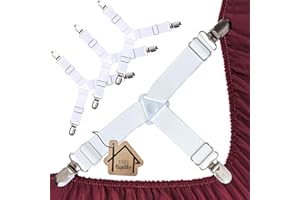 TUYEABC Bed Sheet Straps, Adjustable Elastic Fasteners with Metal Clips, Keep Fitted Sheet in Place Bedding Holder, Easy Install Suspenders, Firm Tight Accessories, No Mattress Flipping Required, 4 Pack White