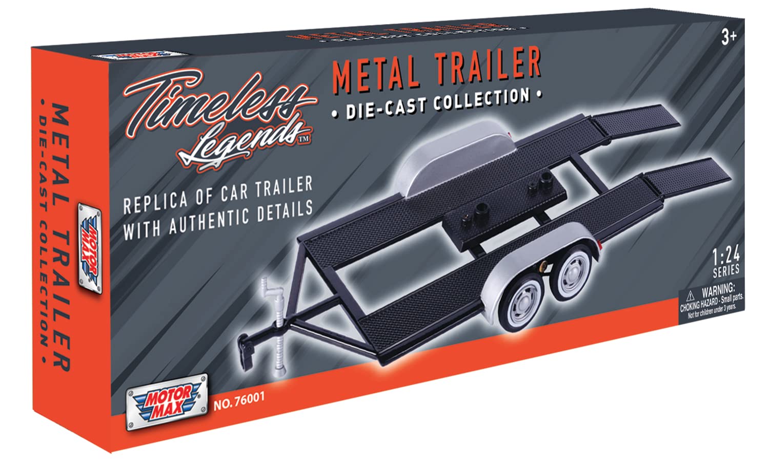 OPO 10 - 1/24 trailer, flatbed, auto carrier for car transport, with double axle, metal, Motormax - 76001