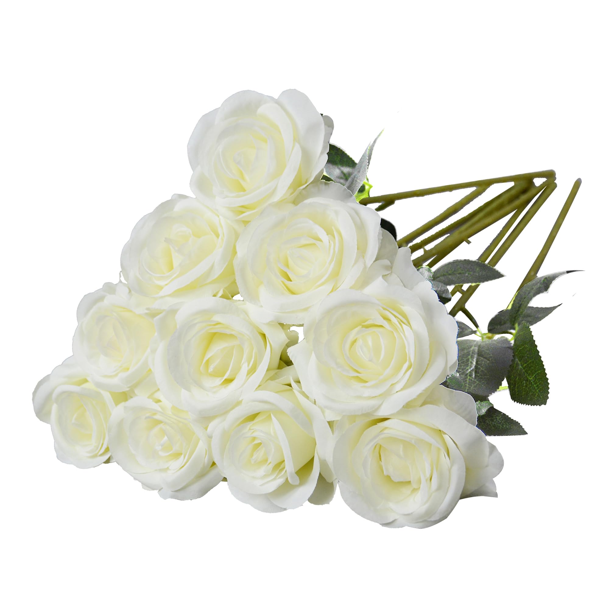Photo 1 of 10 Pcs White Rose Artificial Flower, Faux Silk Flowers With Long Stems, Fake Roses Bulk Bouquet for Decoration Valentine's Day Centerpieces Proposal Bridal Bouquets Shower Party Home Floral Decor