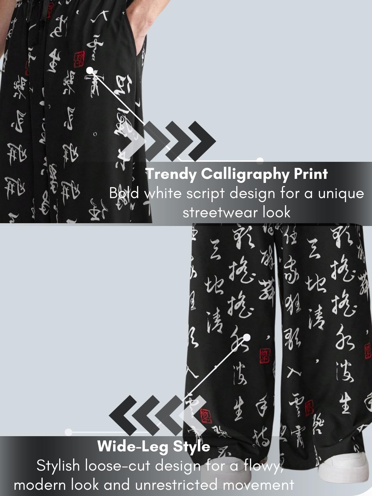 GRECIILOOKS Mens Boho Hippie Harem Pants | Black Printed Wide-Leg Trousers | Koren Streetwear Loose Baggy Fit Summer Lounge Yoga Lowers (GL-CG6037-32-Black) 4