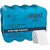Compact by Georgia-Pacific PRO Coreless 2-Ply Recycled Toilet Paper, White, 1000 Sheets Per Roll, 36 Toilet Tissue Rolls Per Case, 19375