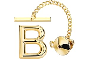 AMITER Men Tie Tack Initial Gold/Silver Tie Pin with Chain Clips for Necktie, Bow Tie & Hat