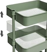 SONGMICS 3-Tier Storage Trolley Rolling Cart Olive Green BSC060C01 view 5