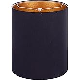 Wellmet Lampshade Requires Self-assembly, 14" Diameter x17" High,BlackGold | Drum Lampshade for Table Lamp, Bedside Lamp, Floor Lamp, Fabric Replacement Lamp Shade Classic Modern Style, Spider Fitter