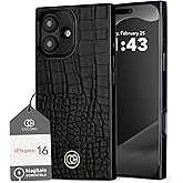 Cocomii Retangle Case for iPhone 16, Compatible with MagSafe, Black Crocodile Leather