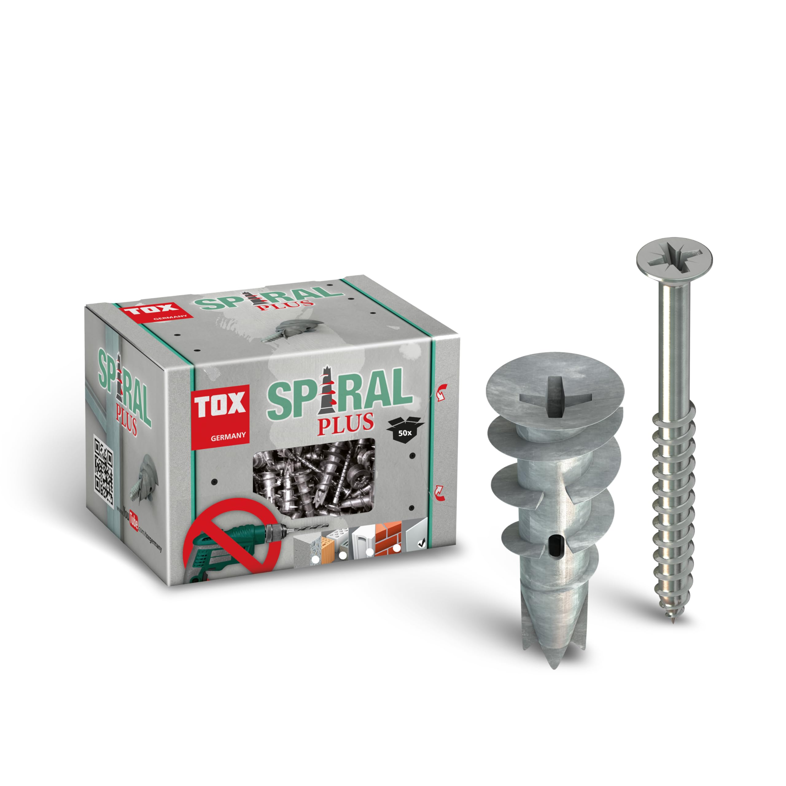 TOX plasterboard dowel Spiral Plus 37-4 with screw, 50 pieces of plugs and 50 screws, 068101041