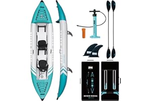 Inflatable Kayak 2 Person Adult - BEYOND MARINA Tandem Kayak with Drop Stitch Floor, Touring Kayak with Aluminum Paddles, Sea