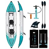 Inflatable Kayak 2 Person Adult - BEYOND MARINA Tandem Kayak with Drop Stitch Floor, Touring Kayak with Aluminum Paddles, Seats, Footrests, Pump, Fins, Adventurer 12.5ft
