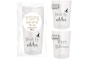 YOUR DREAM PARTY SHOP Drink Up Witches Halloween Cups For Adults, Set of 12 Party Cups, 16 Oz Each Reusable Plastic Cup, Halloween Party Favors For Adults, Perfect Spooky Cup for Drinkware and Decorations