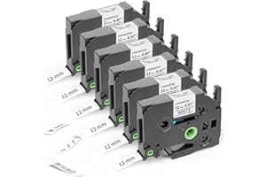 Airmall Compatible with Brother 12mm 0.47 Laminated White Tz Tape Tze Label Maker Tape Refill TZe-231 TZe231 Replace for Brother P Touch D210 D200 D400 1280 1290 1880, Black on White 1/2 Inch, 6-Pack