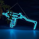 Gun Neon Sign UZI Sign for Wall Decor Large Size(23.4x11.2 Inch) Smart plug timer compatible USB Powered Man Cave Bedroom Decor