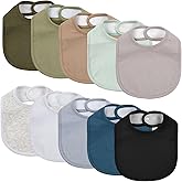 10 Pack Cotton Snap Bibs for Baby Boy Girl, Super Soft Drool Bibs for Teething and Feeding