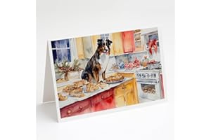 Caroline's Treasures DAC3719GCA7P Australian Shepherd Christmas Cookies Greeting Cards Pack of 8 Blank Cards with Envelopes Whimsical A7 Size 5x7 Blank Note Cards