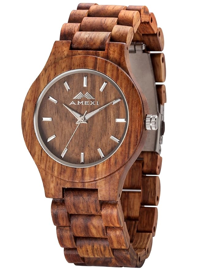 title=AMEXI orologi di legno di sandalo uomo noce orologi al quarzo guarda gli uomini