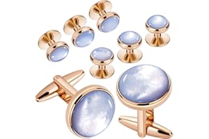 HAWSON Cufflinks and tuxedo studs Set for Men with Gift Box, Rose Gold Tone Mother-of-Pearl Cuff links for French Cuff Shirt and Dress Shirt, Suitable for Wedding, Birthday, Party, Anniversary