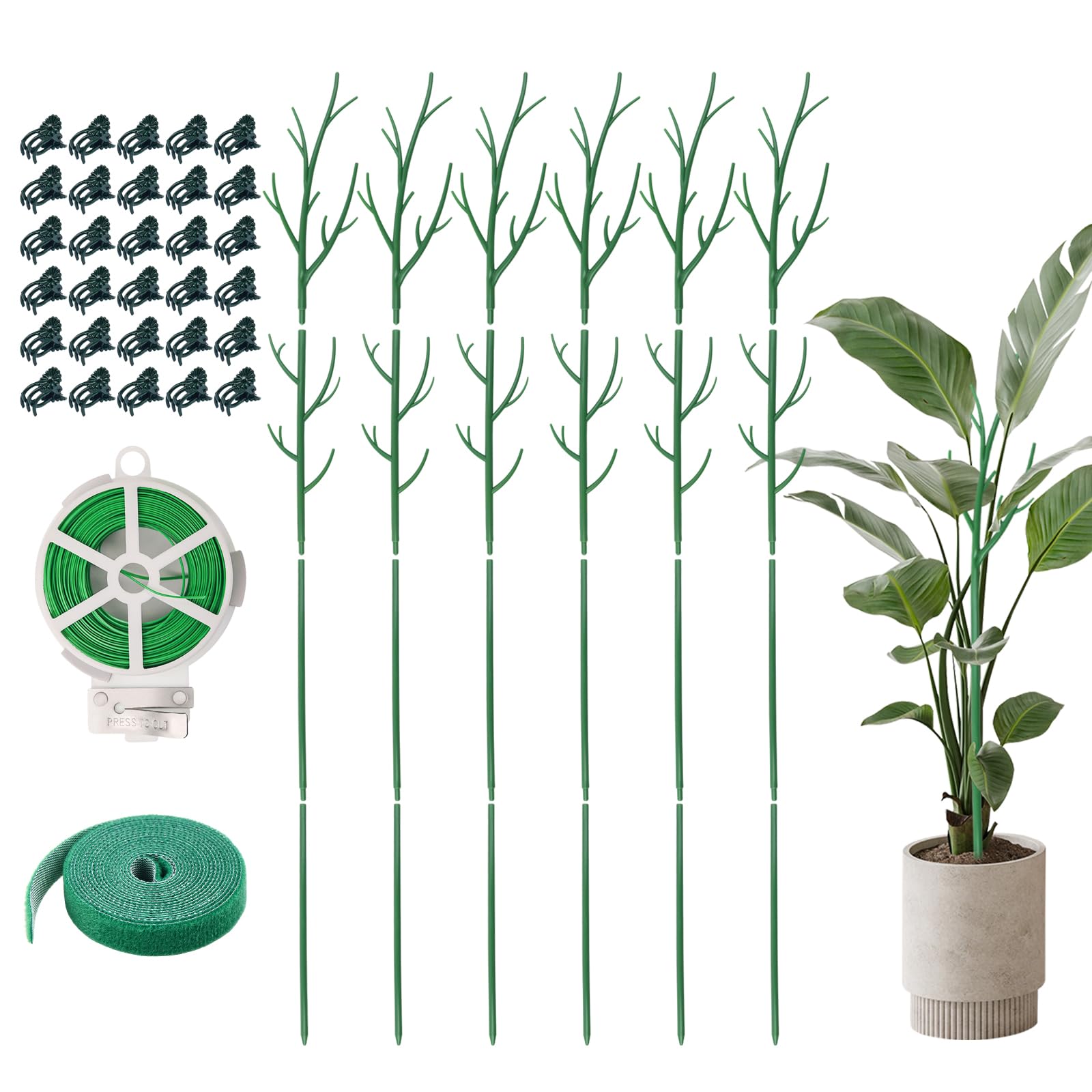 Photo 1 of Ruksifg 51 Inch Height Adjustable Plant Sticks Support Tall,Plant Support Stakes with Extension Poles, Plant Clips, Plant Ties Plant Support for Monstera Plants, Climbing Plants (6 Pack)