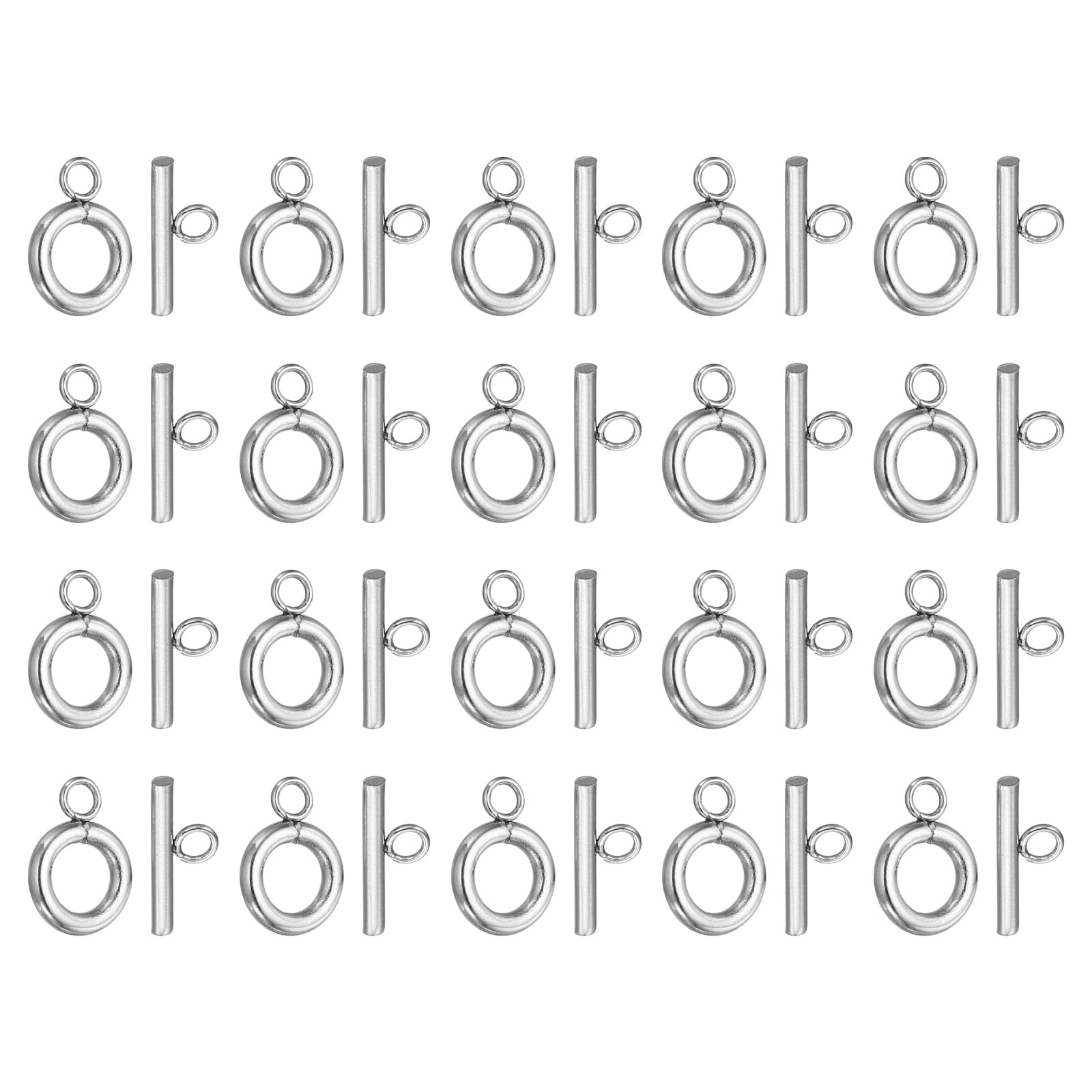 PATIKIL 10mm/0.39in Dia Toggle Clasp, 20 Set 304 Stainless Steel Round Clasp Closure Connector & T-Bar for Jewelry Making Necklace Bracelet Craft DIY, Silver