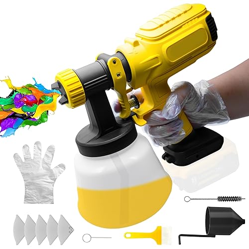 600W Cordless Paint Sprayer for Dewalt 20V Battery(Without Battery), 1200ML 4-Nozzle HVLP Fence Paint Sprayer, Electric Spray Paint Gun for Painting House, Walls, Decks, Furniture, DIY