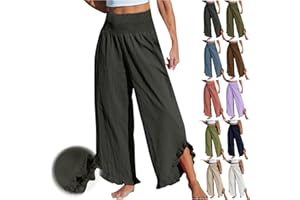 Sdwingk Linen Pants Women Wide Leg Palazzo Pants Elastic High Waisted Trousers Summer Beach Bottoms Loose Fit Casual Pant