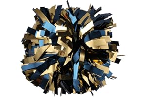 ICOBUTY Metallic Cheerleader Cheerleading Pom Poms 6 inch 1 Pair (Navy Blue/Gold)