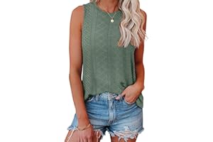 Bliwov Womens Tank Tops Eyelet Embroidery Shirts Summer Sleeveless for Women Casual Spring Scoop Neck Basic Top