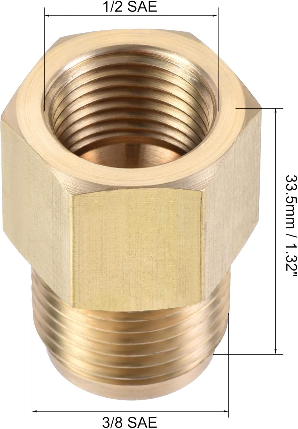 sourcing map Brass Pipe Fitting, 1/2 SAE Flare Male 3/8 SAE Female Thread, Tubing Adapter Connector, for Air Conditioner Refrigeration - Image 3