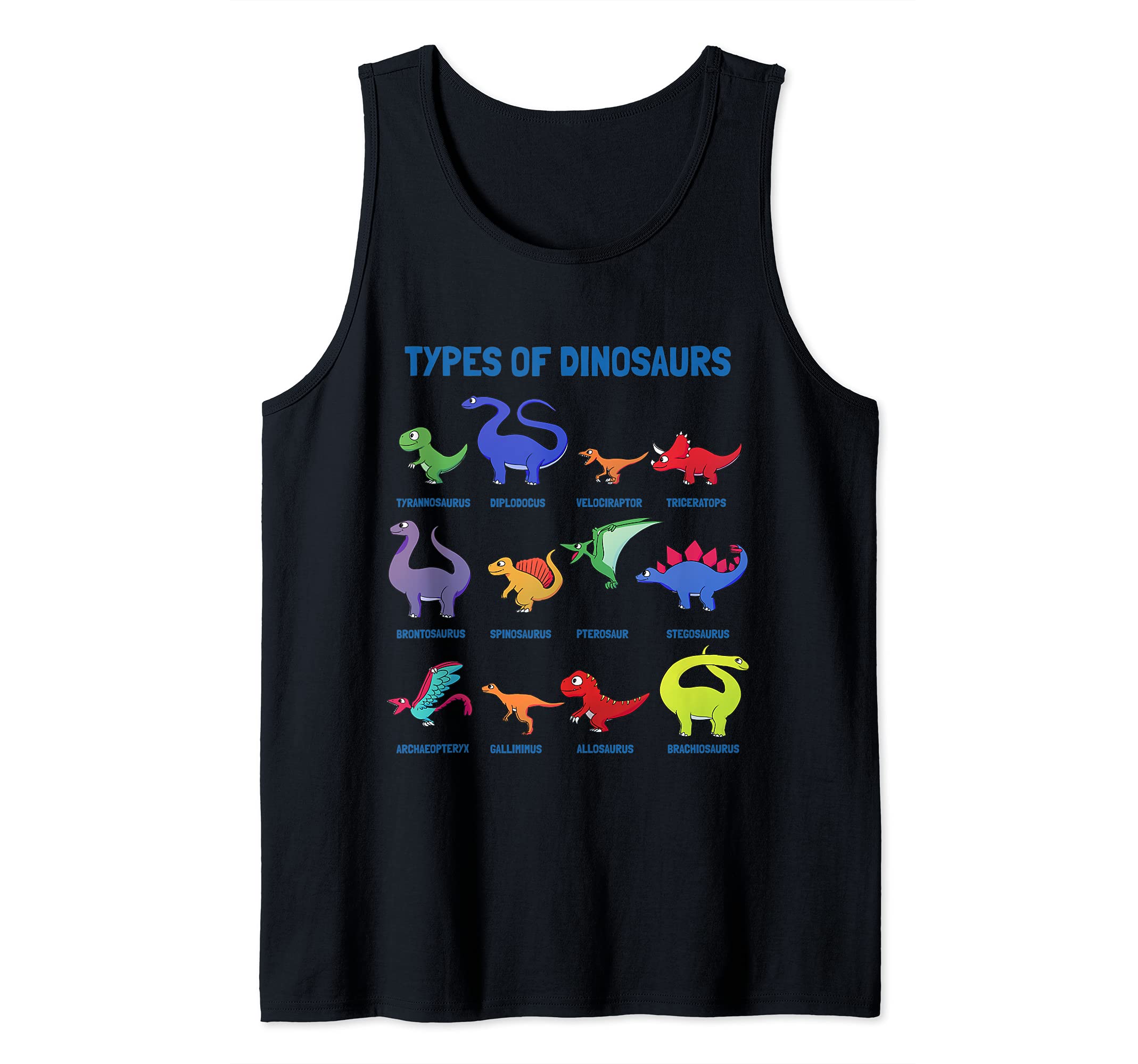 Types of Dinosaurs for Future Paleontologist Kids Tank Top