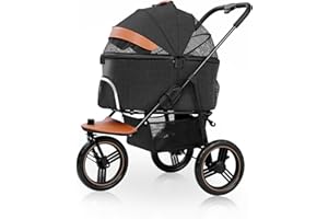 Nahofi Dog Stroller for Medium Small Dogs, 3in1 Pet Stroller Zipperless Dog Cat Jogger Stroller 3 Wheels with Detachable Dog Carriage, Storage Basket and One-Button Folding Frame for Pets Walk-Black