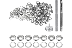 HARFINGTON 100pcs Grommet Tool Kit 4.5mm Copper Grommet Eyelet Set with Hole Hollow Punch, Grommet Setter Tools for Clothing Leather Fabric Belt, Silver Tone