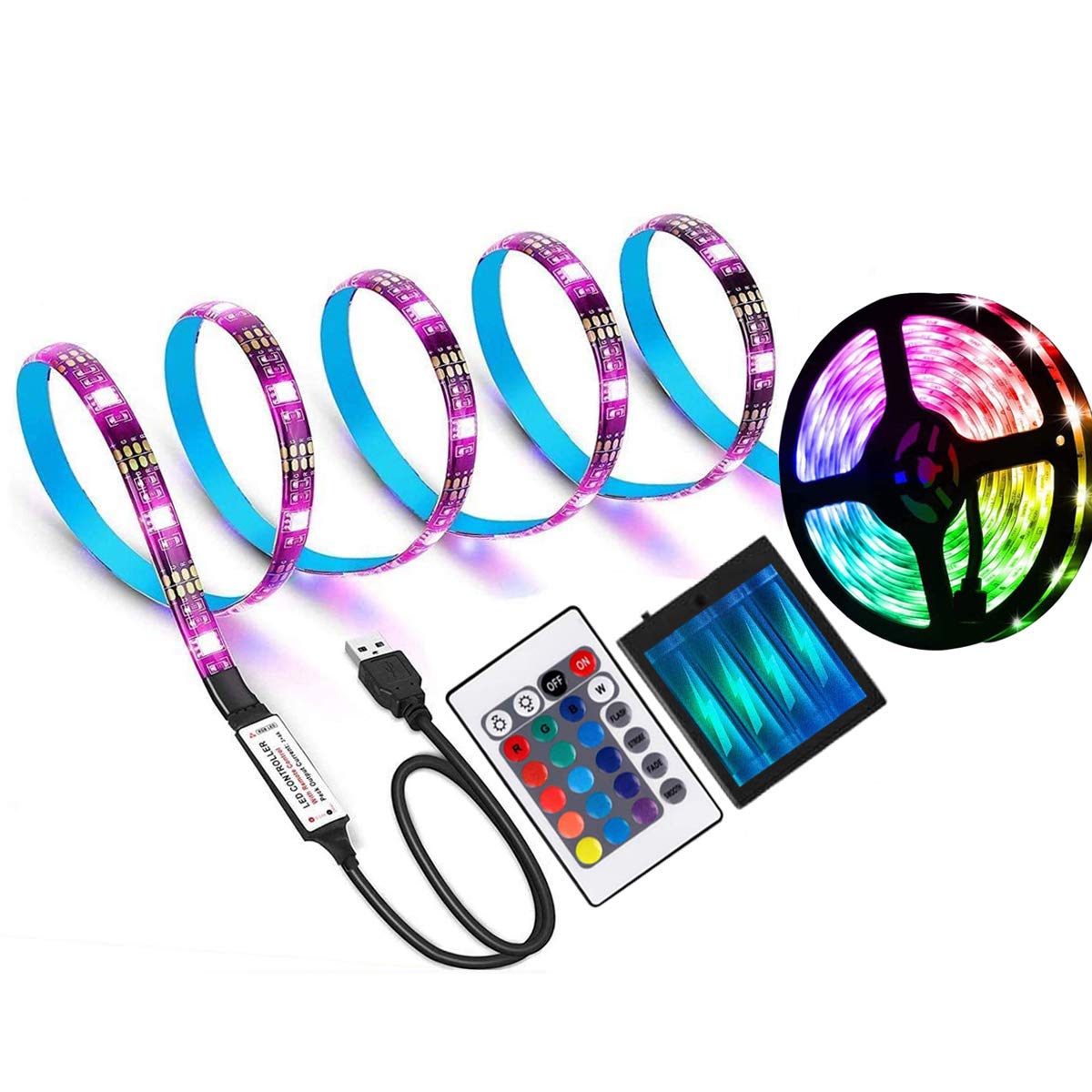 AIJIAER Battery Powered Led Strip Lights, 6.56ft, 24 Buttons Remote Controlled, DIY Indoor and Outdoor Decoration (2.0)