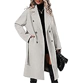 Danedvi Women Elegant Wool Pea Coat Lapel Collar Double Breasted Mid-Long Winter Overcoats with Belted Pockets