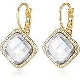 EVEVIC Austrian Crystal Halo Square Dangle Drop Leverback Earrings for Women Trendy 14K Gold Plated Jewelry Gifts for Anniversary