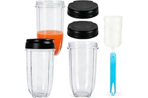 MB1001 16OZ Replacement Cups with Lids Compatible with Magic Bullet 250W Blenders Juicer with Brush 3 Packs