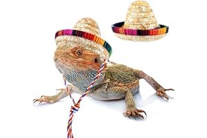 GTZIQA Bearded Dragon Sombrero Hats, Bearded Dragon Clothes Accessories Lizard Straw Hat with Adjustable Chin Strap Small Pet Hat Lizard Costume for Reptile Ferret Hamsterleopard Gecko Snake Guinea Pig Pet