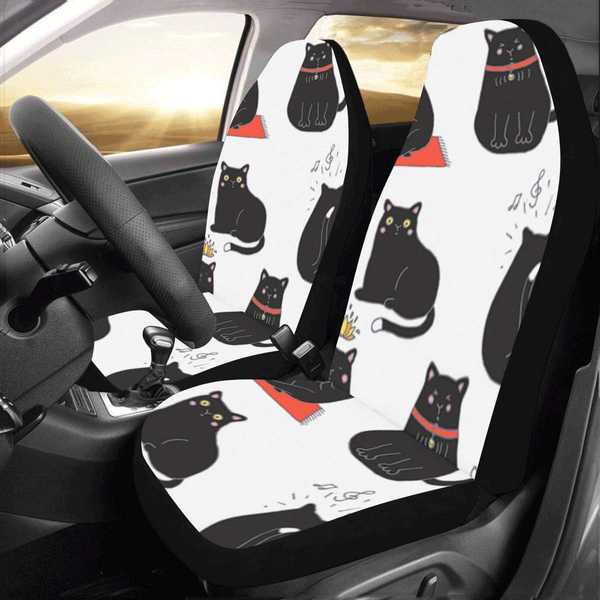 Amazon Dmhyj カーシートカバー 猫柄 自動車 座席 クッション マット 前席 2個 フロントベンチシート用 保護 防水 適用 ずれにくい おしゃれ シートカバー 車 バイク