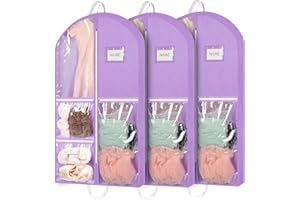 Walquicks Dance Costume Bags Garment Bag 40'' for Dance Travel/Competition Storage with 4 Medium Clear Zipper Pockets and 1 L