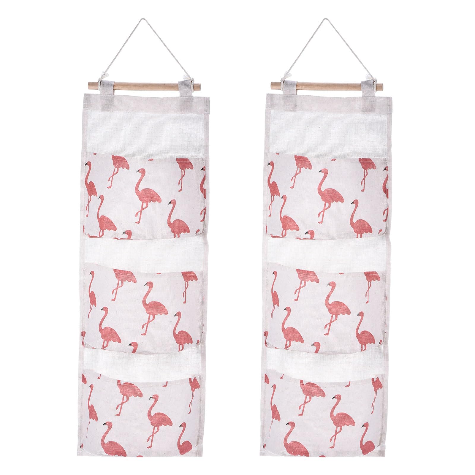 PATIKIL 3 Pockets Over Door Hanging Storage Bags, 2 Pack Cotton Linen Wall Mount Closet Organizer Pouches Waterproof for Bedroom Bathroom, Bird Pattern White