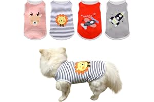 ShuRung 4 Pack Dog Shirts Dog Tank Tops Cute Pattern Cat Dog Summer Vest Shirt Dog Stripe Sleeveless T-Shirt Pet Soft Breathable Clothes for Cats Small Medium Dogs M