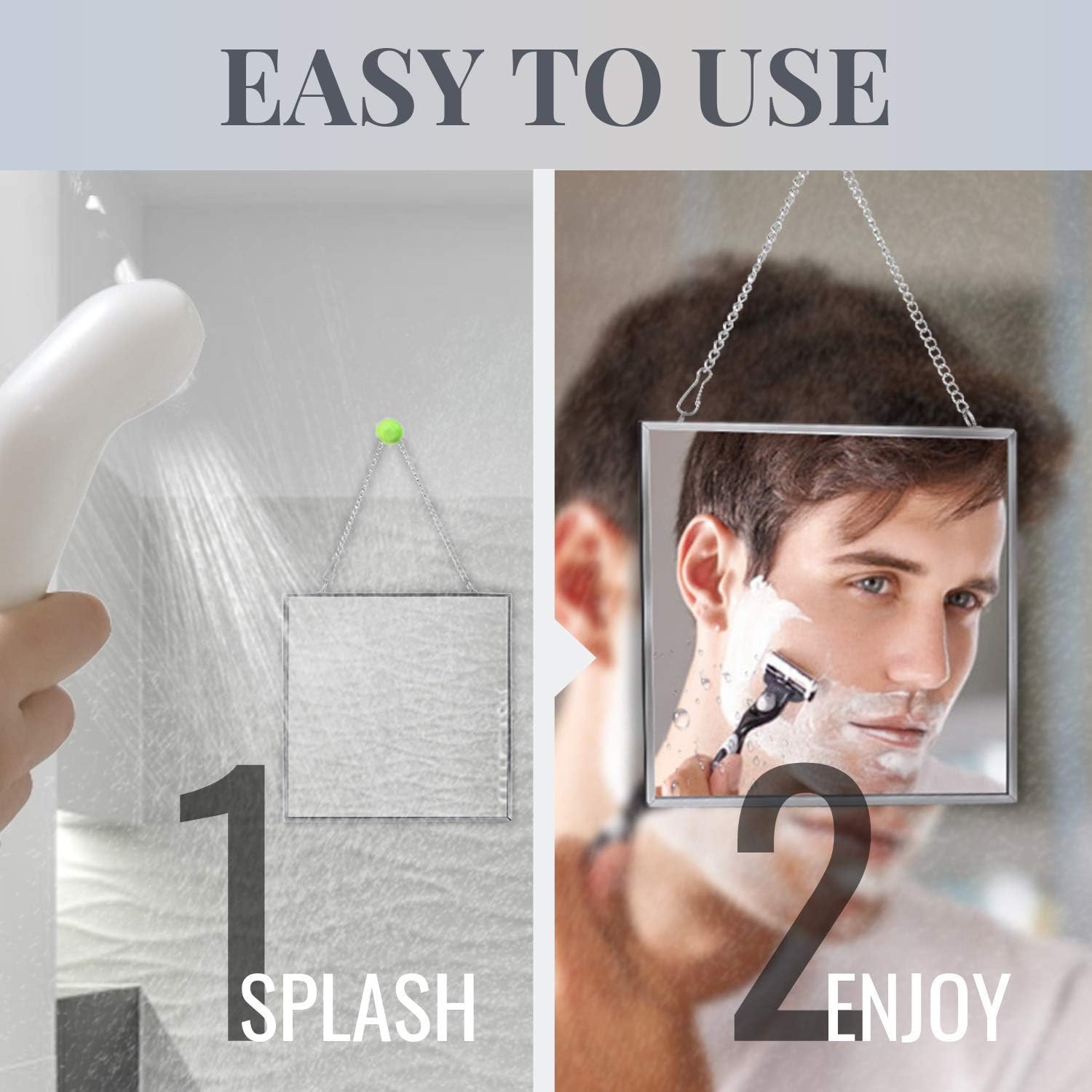 InnoBeta Fogless Shower Mirror for Shaving & Facial Cleansing, Anti-Fog Shower Mirror with Larger Size (6.7” x 6.7”), Easy to Use, Shatterproof Glass, Stainless Steel Frame, 2 Chains Included: Kitchen & Dining