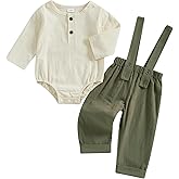 xkwyshop Fall Outfit Infant Baby Boy Gentleman Long Sleeve Linen Romper Shirt Suspender Pants Overall 2Pcs Suit Clothes Set