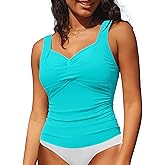 GRAPENT Tankini Tops for Women Modest Swimsuits Ruched Beach Padded Adjustable Strap Swimwear Bathing Suit Swim Top Only