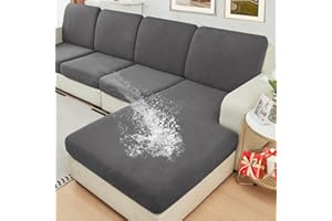 NAISI Waterproof Couch Cushion Covers Thick Velvet Fabric Washable Sofa Slipcovers Sectional Couch Covers for 4 Pieces Separate L Shape Couch Cover with Elastic Bottom(3 Seater + 1 Chaise,Grey)